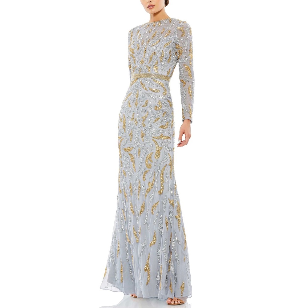 NEW Mac Duggal 5124 Beaded Embellished Long Sleeve Evening Gown, Size 10